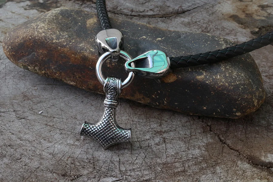 Men stainless steel necklace viking wolf head with thor's hammer mjolnir necklace pendan norse talisman ethnic jewelry