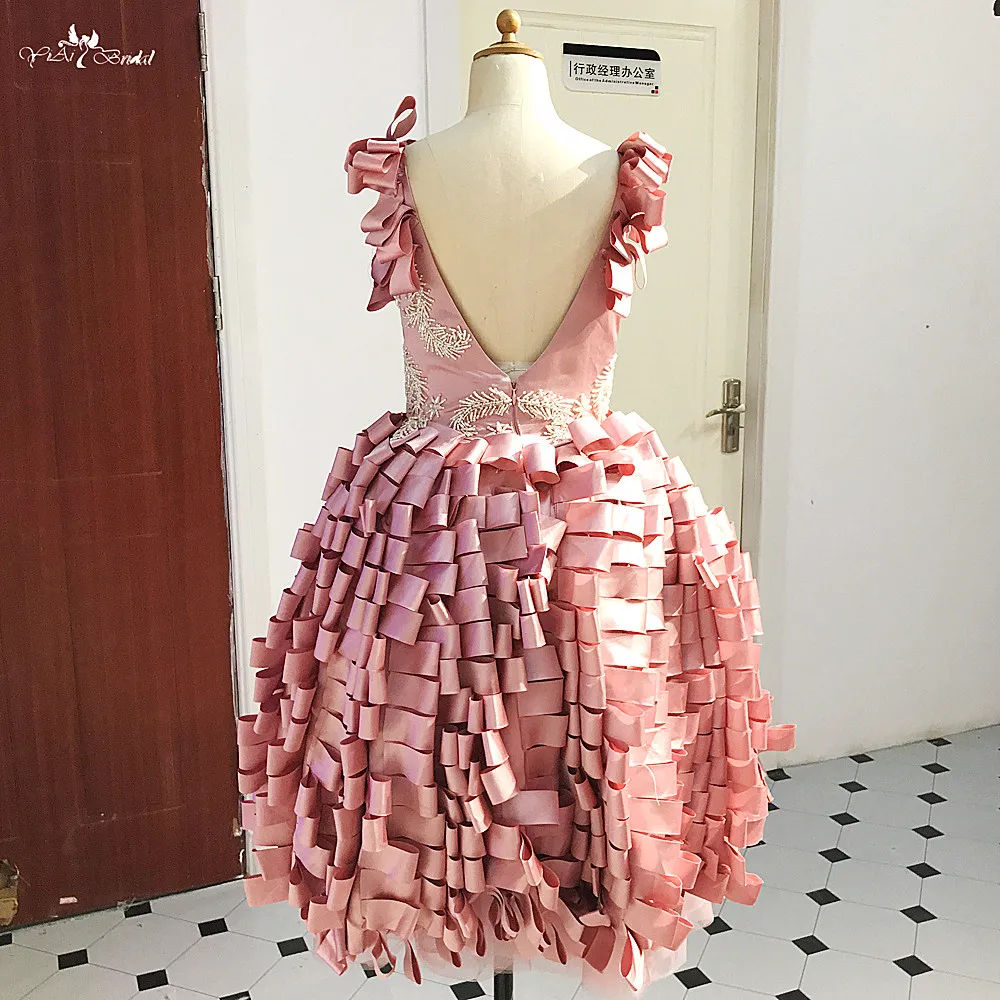 FG87 Same Mom Dress Ribbons Ruffles Ball Gown For Kids Pageant pink flower girl dress short (2)