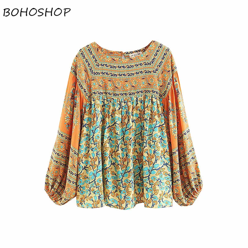 

Vintage chic women bohemian shirt cute rayon beach yellow floral print blouse shirt flare sleeve loose Boho shirts