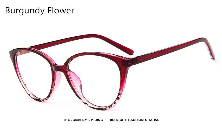 HUITUO, модные круглые очки кошачий глаз, очки для чтения, прозрачные очки, оправа для женщин, прозрачные компьютерные очки - Цвет оправы: Burgundy Flower