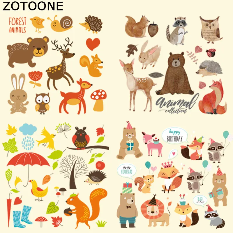 

ZOTOONE Cute Forest Cartoon Animal Set Stickers Iron on Patches DIY Child Patch for Clothing Jacket Bag Dress Thermal Transfer C