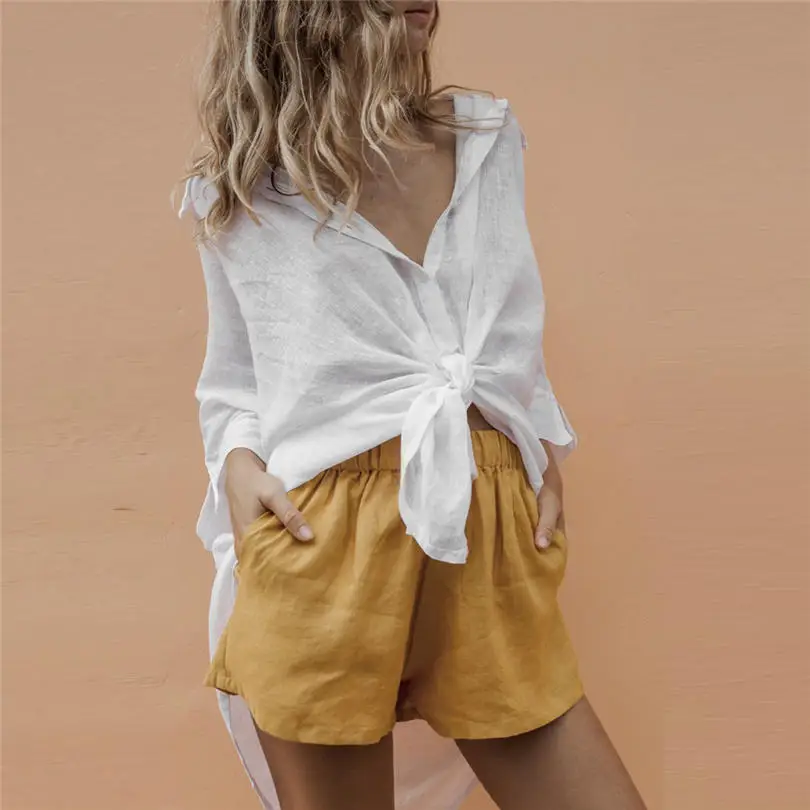 New Women Short Summer Hot Sale Beach Fashion Casual High Waist Loose Casual Cotton Linen Pockets Shorts Pants #4A19 (9)