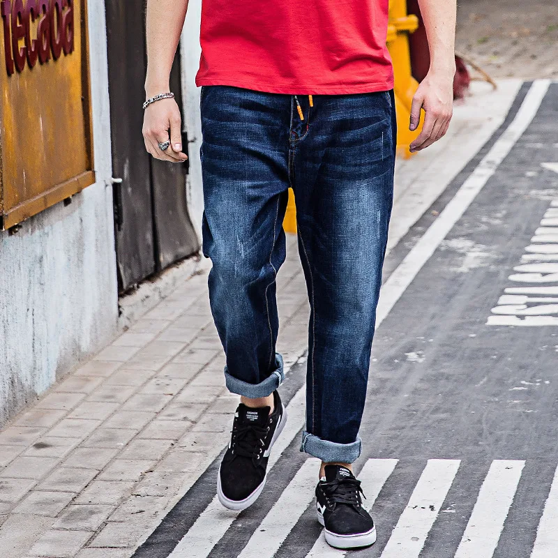 

New Arrival Tide Brand Bound Feet Blue Super Large Elastic Trousers Casual Fashion Men Loose Cool Long Jeans Size XL-4XL 5XL 6XL