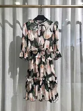 Luxury Italy Dress 2019 Summer Pink Rose Print Ruffles Patchwork Shirred High Waist Elegant Short Sleeve Silk Floral Mini Dress Luxury Italy Dress 2019 Summer Pink Rose Print Ruffles Patchwork Shirred High Waist Elegant Short Sleeve Silk Floral Mini Dress