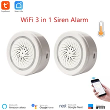 Alexa Совместимость WiFi сирена с датчиком температуры и влажности IFTTT Поддержка Smart Life дистанционное управление Домашняя безопасность