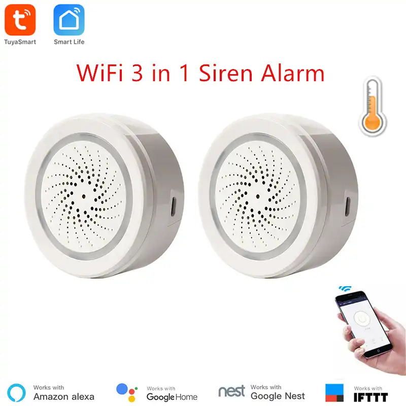 Alarma de sirena Compatible con Alexa, WiFi, IFTTT con Sensor de temperatura y humedad, Compatible con Control remoto Smart Life, seguridad del hogar|Módulos de domótica| - AliExpress