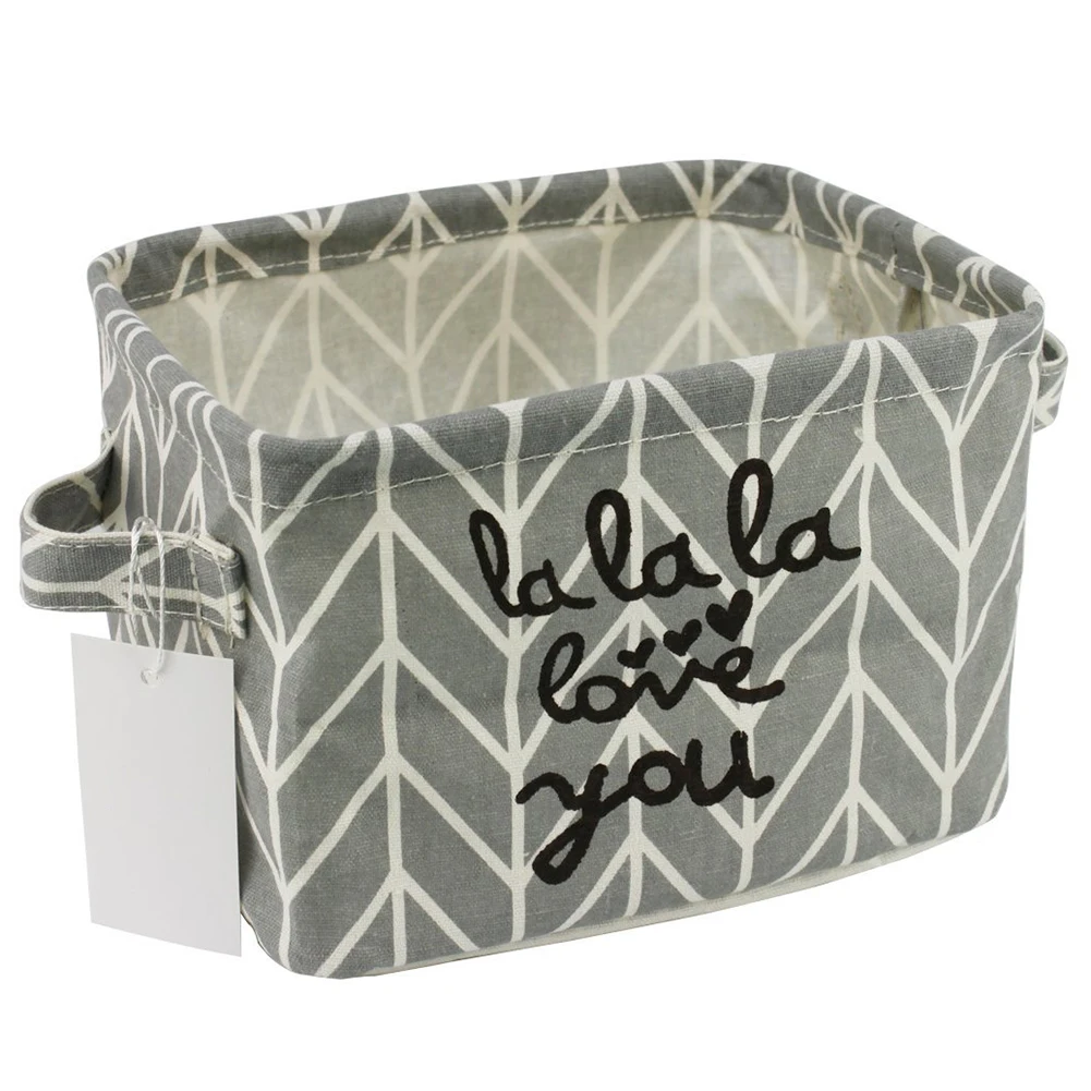 

Small Linen Fabric Foldable Organizer Storage Basket with Handle, Collapsible and Convenient for Nursery and Babies Room (Grey