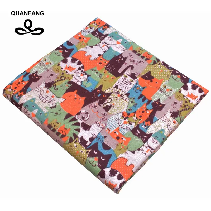 

QUANFANG Cartoon Printed Cotton Linen Fabric For Patchwork Quilting Sewing DIY Sofa Tabl Cloth Tissue Curtain Bag Half Meter