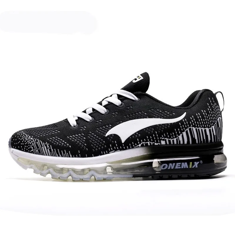 Onemix мужская спортивная обувь Музыка Ритм воздуха подушки кроссовки Воздухопроницаемая сетчатая уличная легкоатлетические спортивные туфли максимальный размер 39-46 - Цвет: black white