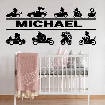 

Custom Name Super Mario Bros. Karting Wall Decal Game Room Personalized Name Car Game Vinyl Art Decor Home Decor Wall Sticker