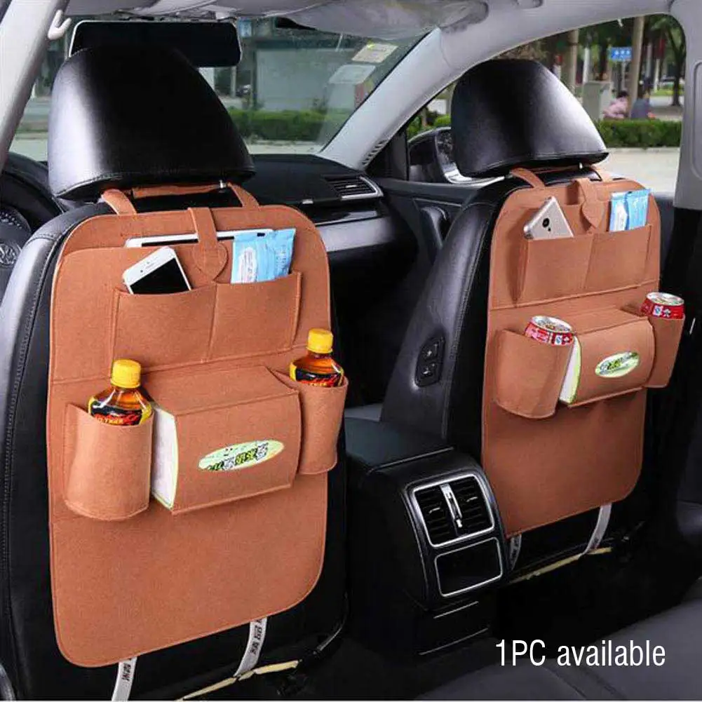 Car Seat back storage bag With adhesive strap and seat fixing belt phone drink magazine Multi pocke Travel Storage Holder bag - Название цвета: Brown