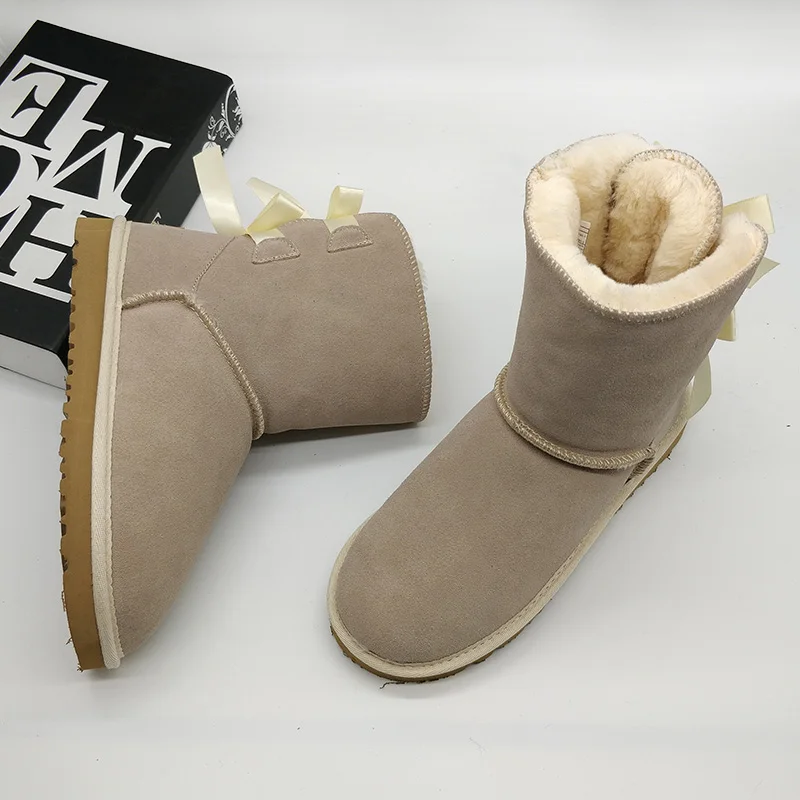 Dumoo/брендовые зимние ботинки; женские классические ботинки из натуральной замши с бантом; теплые шерстяные ботинки на меху; женская обувь; большие размеры 45