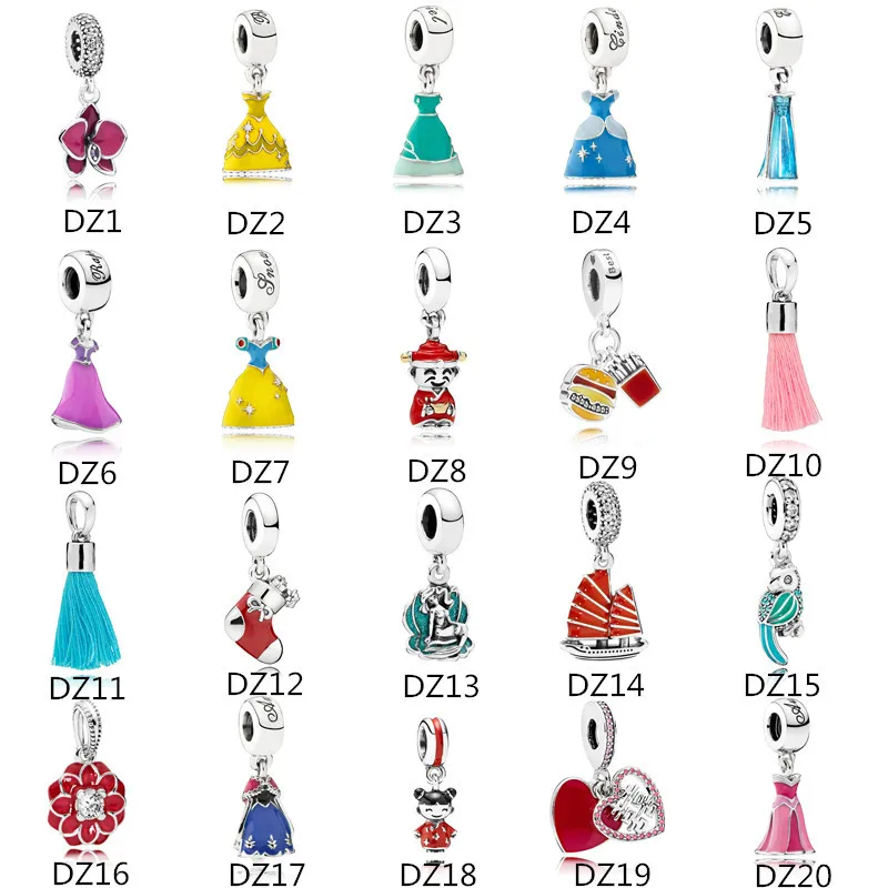 

925 Sterling Silver Dress Dangle Charm for Bracelets Bangles Mixed Enamel Fit Original Sweet Pendant Jewelry for Women Girl Gift