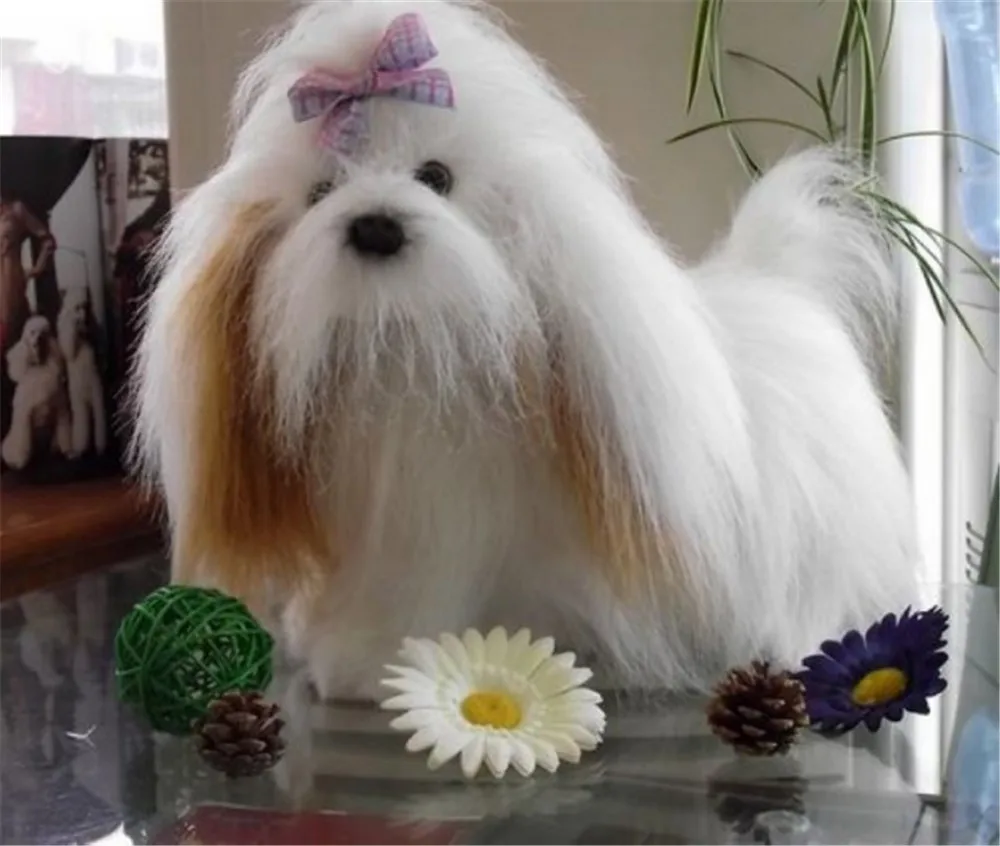  Plush Stuffed Shih Tzu Toys Big White Long Fluffy Dogs Doll2