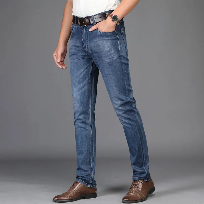 2019 Spring Summer JEEP Brand Cotton Jean Elastic Mens Casual Full Length Mid Waist Straight Jeans Cotton Pants Fashion Trousers (1)