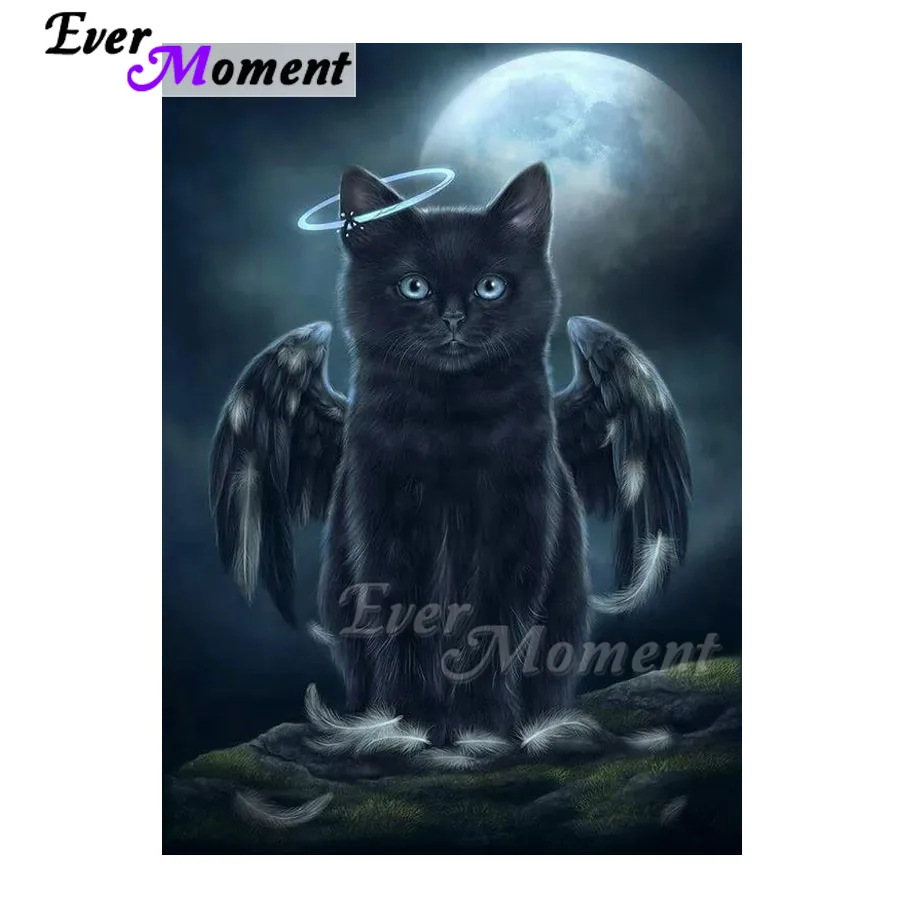 Ever Moment Алмазная картина черный Кот угол Луна мозаика украшение для дома полное