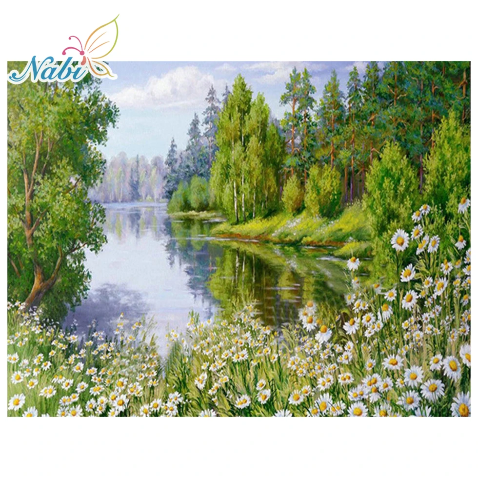 

Nabi DIY Diamond Embroidery Flowers 5D Nature Scenery Picture Full Square Rhinestones Needlework Hobby Home Decoration