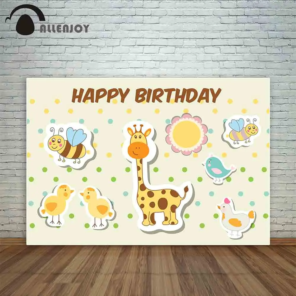 Allenjoy милый мультфильм желтый жираф птицы пчелы День рождения Дети в горошек желтый фото фон камера фотосессия фон