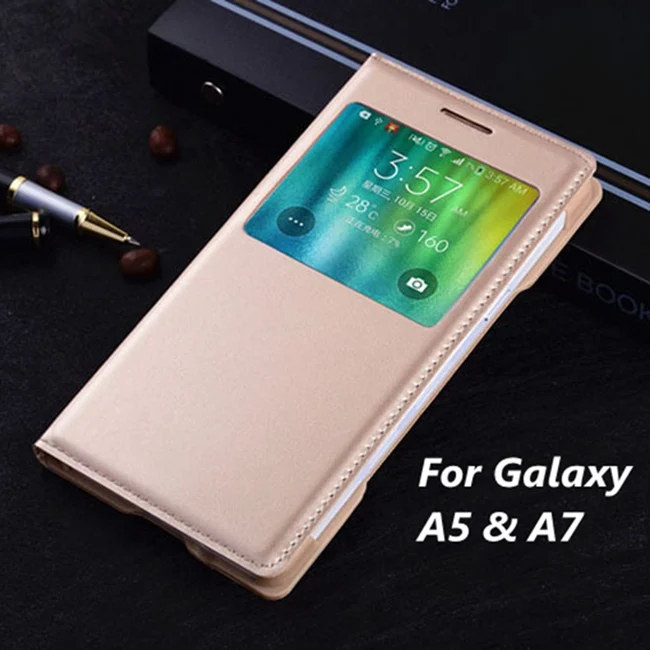 

Slim Smart Touch View Sleep Wake Case Original Flip Leather Cover For Samsung Galaxy A5 A500 A500F A500H / A7 A700 A700F A700H