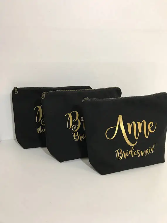 

black custom names wedding bride Bridesmaid Makeup Gift Make Up comestic Bags Maid of Honour Bridal Party purses