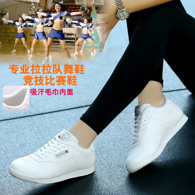 

New arrival hot selling brand women's white competitive aerobics shoes flat heel soft bottom breathable gym shoes size 34-46