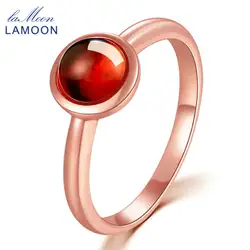 LAMOON-классические простые 6 мм 1.1ct 100% натуральный красный гранат кольцо 925 пробы Серебряные ювелирные изделия Романтический Обручальное LMRI026