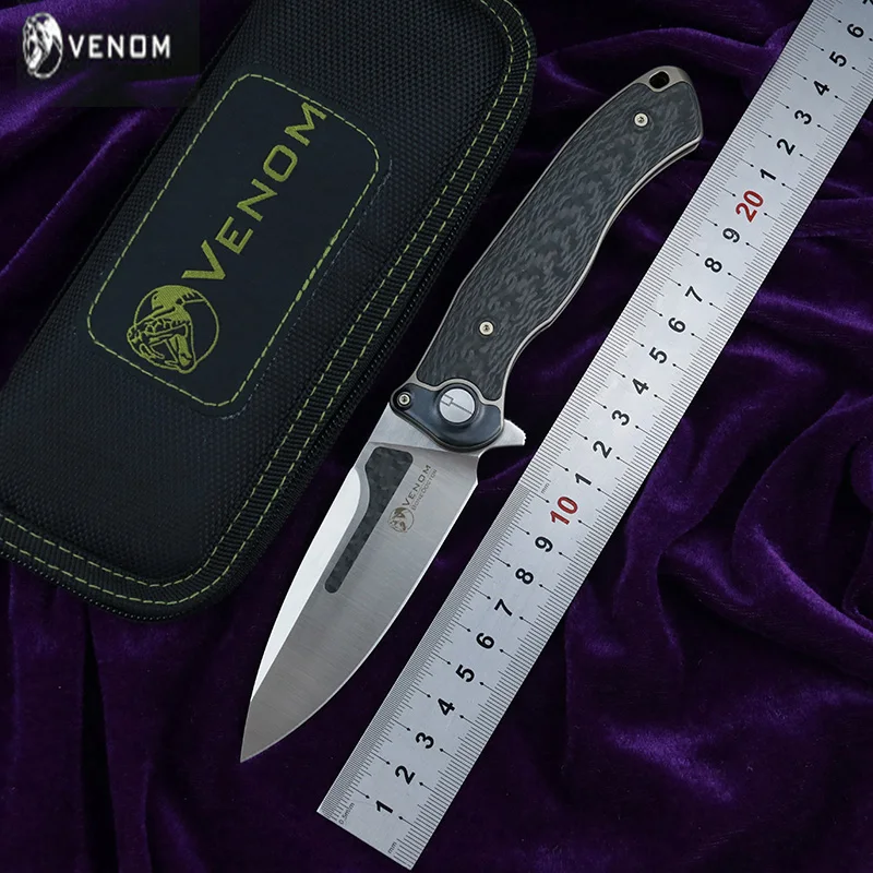 

VENOM BONE DOCTOR M390 Titanium CF Flipper folding knife outdoor camping hunting survival pocket kitchen fruit knives EDC tools