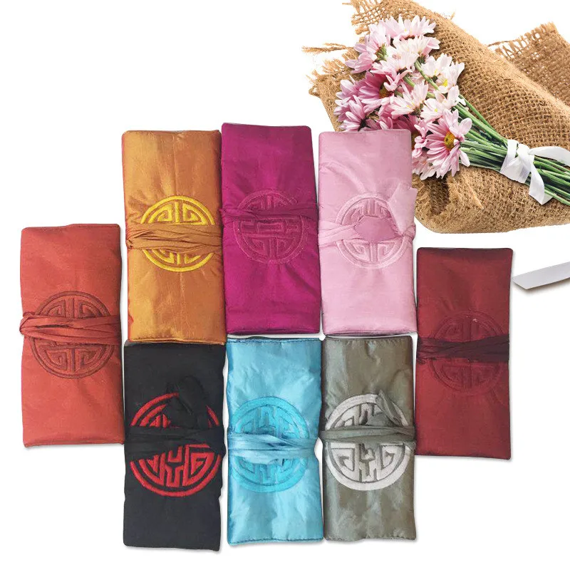 

Wholesale Chinese wind happy character SILK JEWELRY TRAVEL BAG Mixed Brocade Fabric Roll Pouch Carrying Case 5PCS Color random