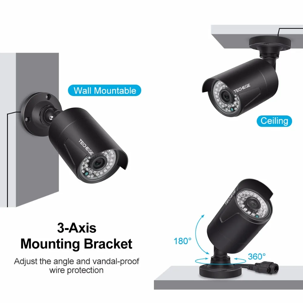  Techege 4CH 48V PoE NVR POE System Audio Record 2.0MP Onvif PoE IP Camera Waterproof Remote View XM - 32750537178