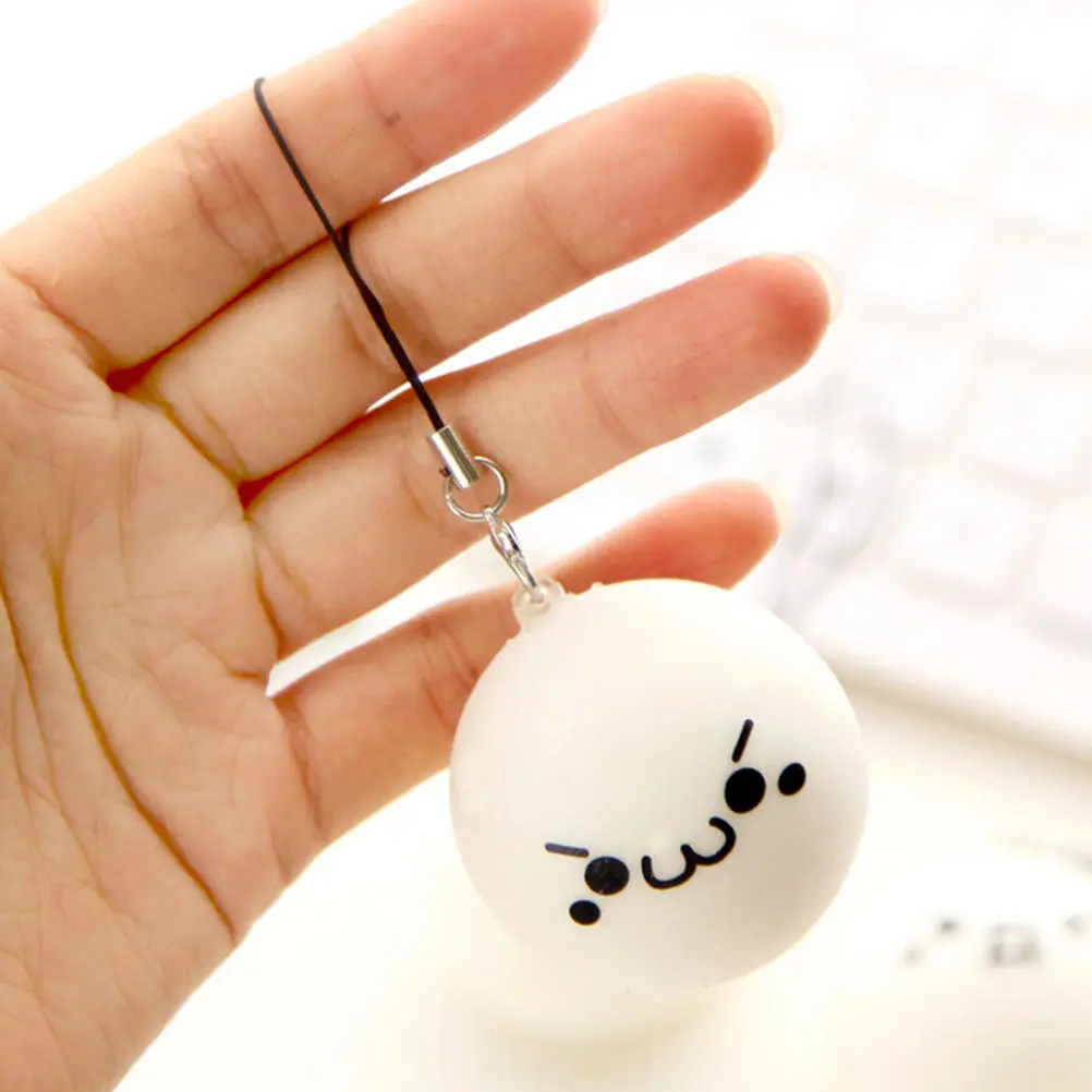 

1 Piece 4.5CM Cute Bread Soft Buns Expression Phone Straps Key Chains Pinch Release Stress Moible Phone Decor Accessories