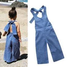 Детский комбинезон для маленьких девочек; Однотонный комбинезон с бантом и завязками на шее; брюки свободные штаны; одежда