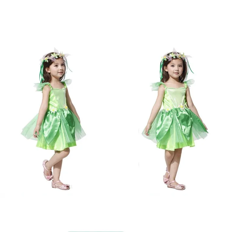 

Kids girls children Novelties Green Sprite Spring fairy dress Tinkerbell cosplay Costumes Carnival Party Fantasia Fancy Dresses