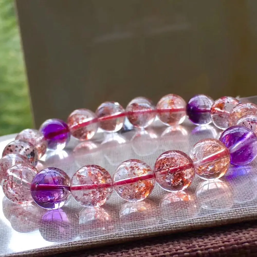 

Top Quality Natural Super Seven 7 Lepidocrocite Quartz Rutilated Crystal Bracelet 10.8mm Women Men Round Bead AAAAAA Certificate