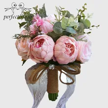 Perfectlifeoh Европейский Стиль Искусственные цветы Свадебные букеты для невесты кристалл пион кружева брошь букет