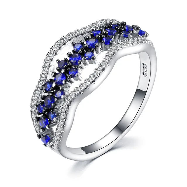 GS Antique Blue Gem Stone Men Ring Romantic Sliver Color Wedding Rings For Women Jewelry Rings Size 5 6 7 8 9 10 Dropshipping R5