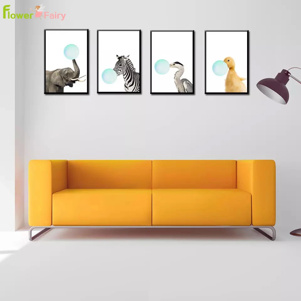 Cartoon Animals Wall Art Zebra Nordic Poster Pictures For Living Room Home Decor Canvas Painting Balloon Picture Print Unframed