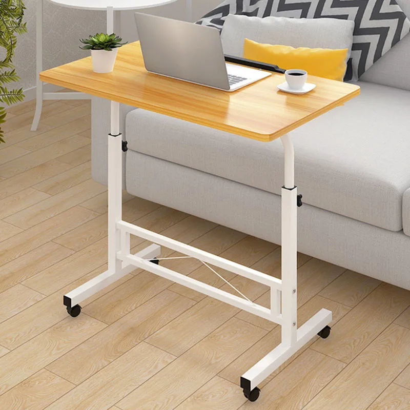 Adjustable Computer Desk Simple Mobile Lifting Laptop Table With Wheels Wood Laptop Table Beside Bed Sofa