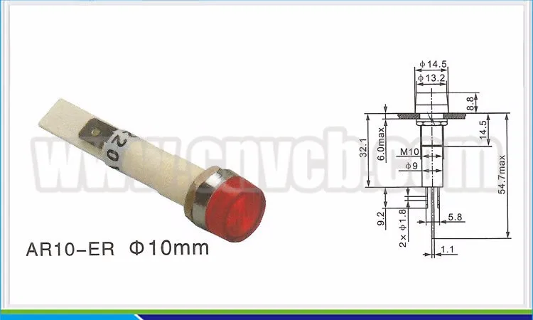 Abbeycon 220 В красная голова диаметром 10 мм длинное белое тело 24 В Индикатор Пилот пластиковая мини индикатор свет