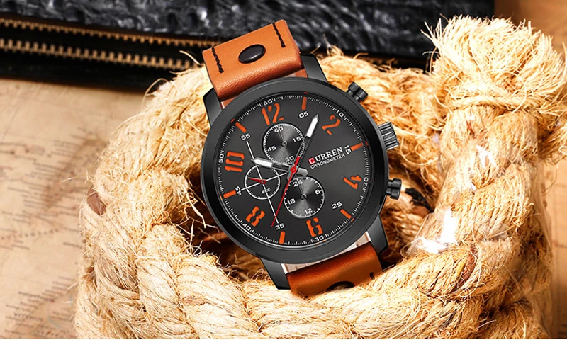 CURREN Мужские спортивные часы водонепроницаемые Модные наручные часы Montre Homme натуральная кожа Relojes Hombre кварцевые мужские деловые часы