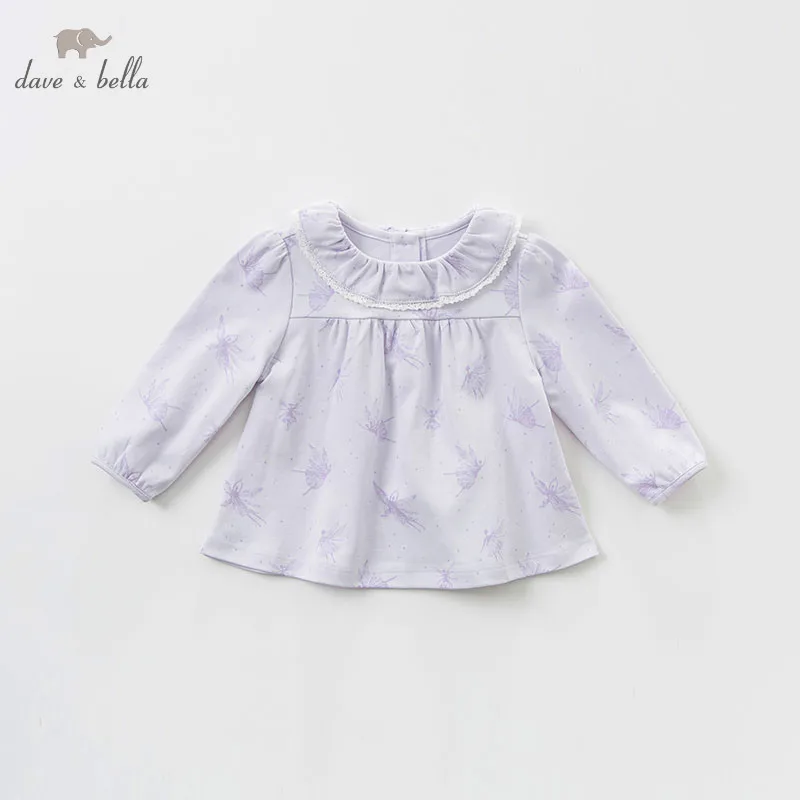 

DBZ10265-1 dave bella spring infant baby girls fashion shirt kids cotton casual print tops children high quality tops