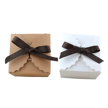 

50pcs Vintage Retro White/Kraft Mini Kraft Paper Gift Box Candy Box Cookies Baking Package Wedding Party Decorationsbbon