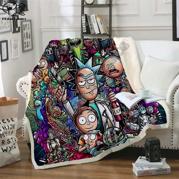 

Plstar Cosmos Cartoon Rick and Morty funny character Blanket 3D print Sherpa Blanket on Bed Home Textiles Dreamlike style-1