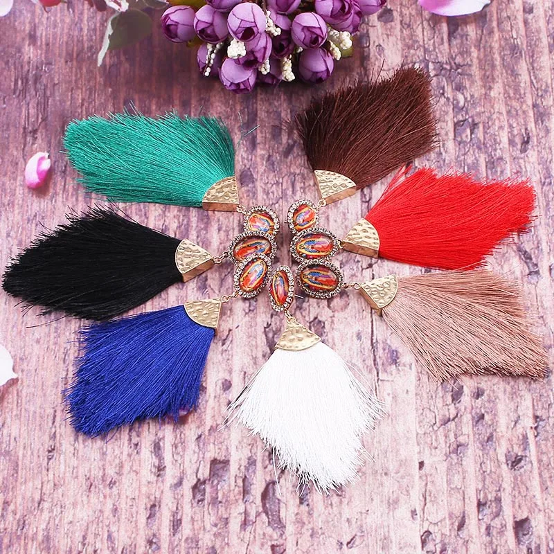 Colorful Beads Tassel Fringe Earrings Long Drop Earrings for Women Lady Party Big Statement Earrings Party Jewelry Gift (1)