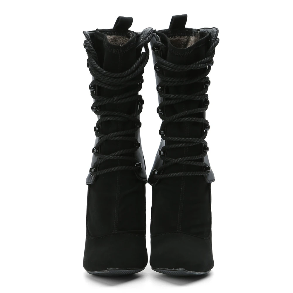 SARAIRIS/Большие размеры 36-47, новые туфли на тонком высоком каблуке со шнуровкой и острым носком Женские Повседневные Вечерние пикантные весенне-зимние сапоги до середины икры черного цвета
