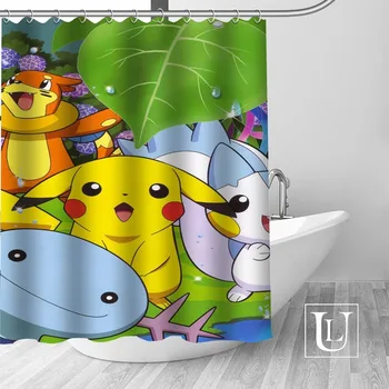 

Custom pikachu pokemo Curtain Fabric Modern Shower Curtain bathroom beautiful Curtains Bath decor Polyester Cloth Waterproof
