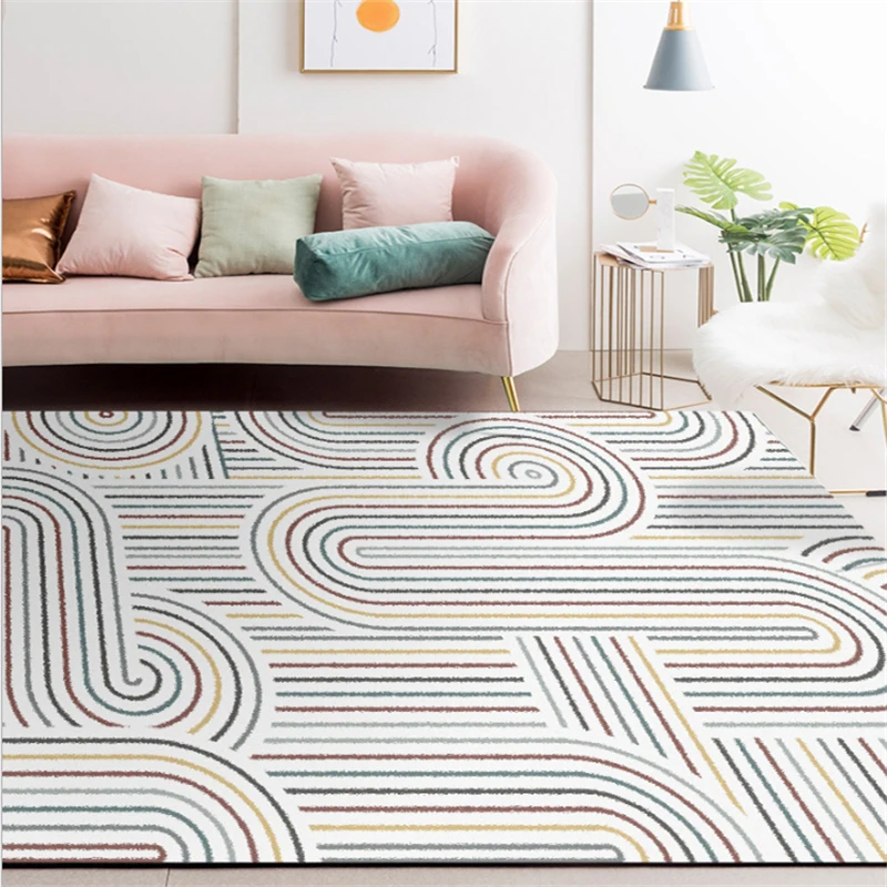 

Carpets for Living Room European Geometric Curved Line Pattern Carpet Bedroom Rug Carpet Kids Room Non-slip and Anti-wrinkle Mat
