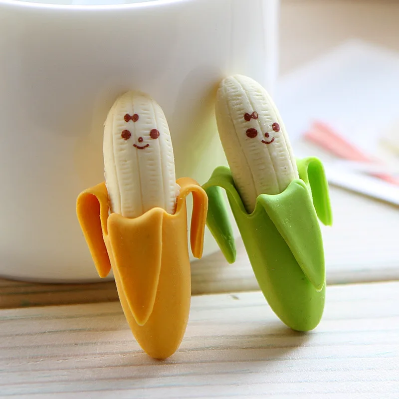 

Coloffice 2 PCs mini Cute Kawaii evil banana fruits Rubber Eraser Set random color Stationery School Office Supplies Kids Gift