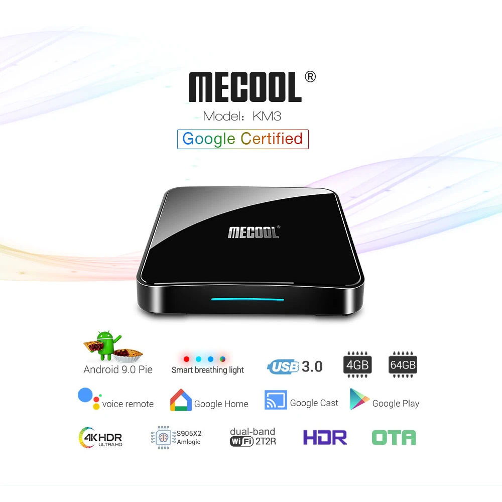 Сертифицированный Google Android tv 9,0 tv Box MECOOL KM3 A tv 4 Гб ram 64 Гб Amlogic S905X2 4 K 2,4G/5G 2T2R WiFi BT4.0 телеприставка