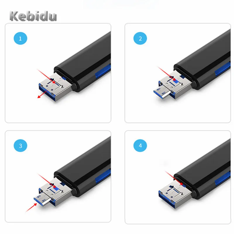 Kebidu Тип-C 5-в-1 OTG кард-ридер высокоскоростной USB 2,0 чтения TF слот для карт памяти для устройства чтения sd-карт флеш-накопитель USB с гнездовым интерфейс для ПК с системой андроида