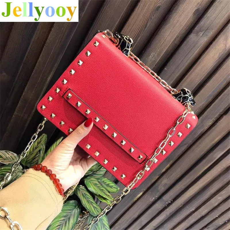 

New High Quality Genuine Leather Rivet Chain Shoulder Messenger Bag Casual Fashion Solid Women Purse and Handbags Bolsa Feminina